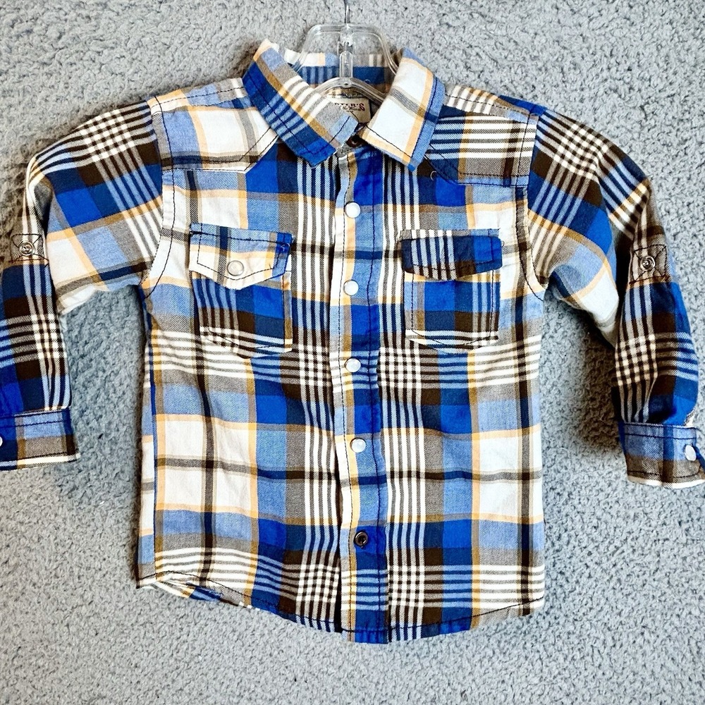 Carters Size 4T Boys Plaid Western Flannel Shirt Pearl Snap Button Long Sleeve